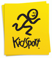 Kidsport logo. A smiling stick figure kid drawn on a post-it note with "KidSport" written underneath