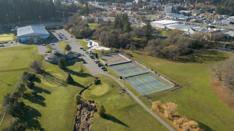 Drone photo of JDF GOlf Course and courts