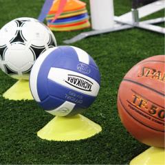 sports balls on turf