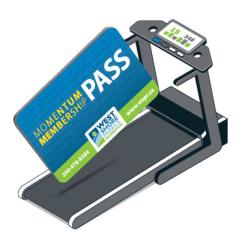 Continuous membership graphic with a membership pass running on a treadmill